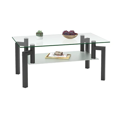 Simplie Fun Rectangle Glass Coffee Table, Clear Coffee Table, Modern Side Center Tables