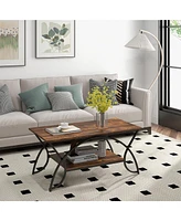 2-Tier Industrial Coffee Table Rectangular Cocktail with Storage Shelf