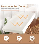 Wood Porch Swing with Canopy Outdoor Patio 2-Seat Swing Bench with Cushions Backyard