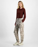 Id Ideology Women's Animal-Print Fleece Pull-On Jogger Sweatpants, Created for Macy's