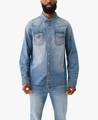 True Religion Men's Long Sleeve Western Denim Shirt