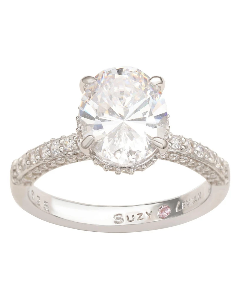 Suzy Levian New York Sterling Silver Cubic Zirconia Oval Specialty Engagement Ring