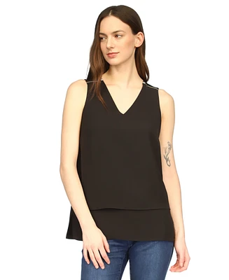 Michael Kors Women's V-Neck Mixed-Media Sleeveless Top