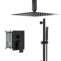 Streamdale Furniture Matte Black Ceiling Rain Shower System, 16" Head