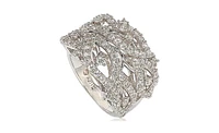 Suzy Levian New York Sterling Silver Cubic Zirconia Pave Leaf Ring