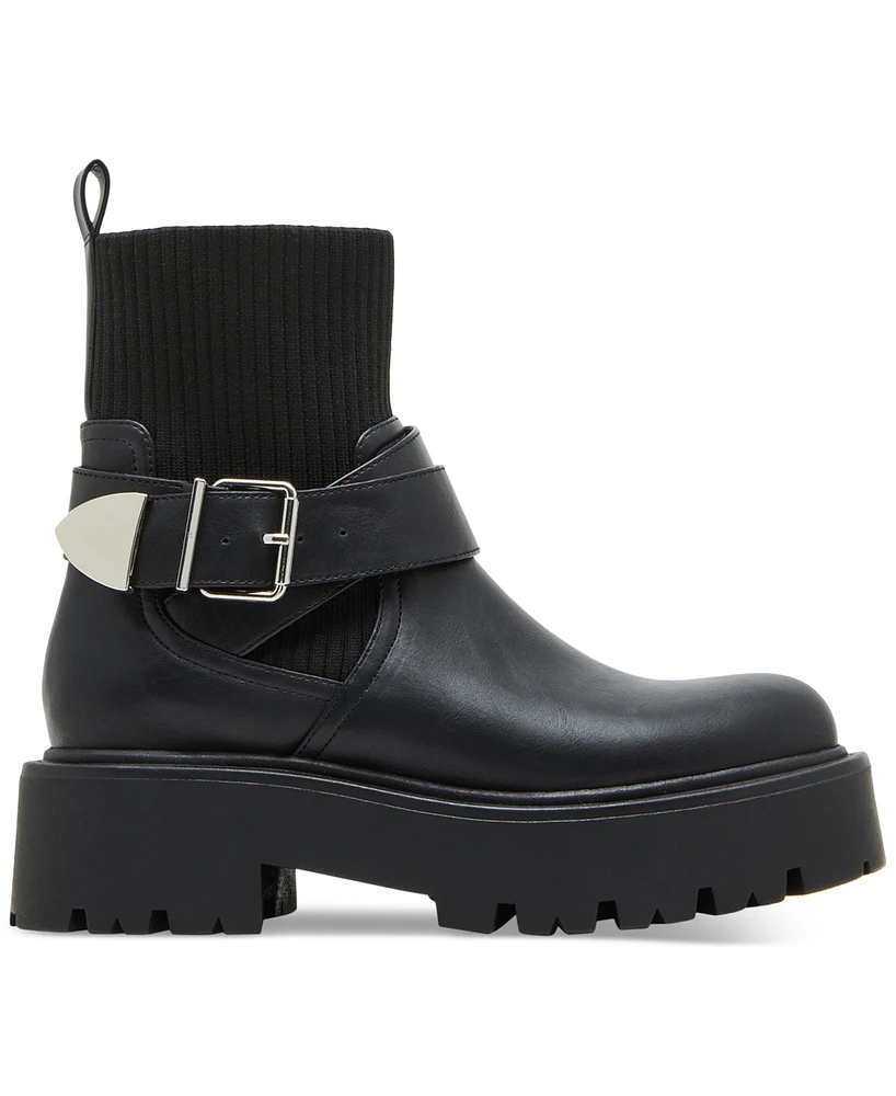 Madden Girl Ccryptic Knit Buckle Lug Sole Booties