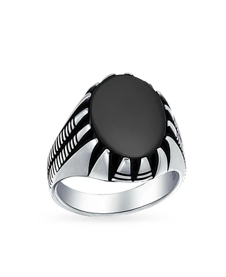 Bling Jewelry Biker Mens Animal Claw Set Large Oval Cabochon Signet Statement Western Ring Oxidized Silver