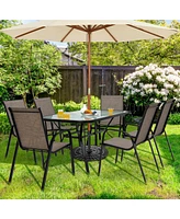 6 Pieces Patio Stackable Dining Chairs with Curved Armrests and Breathable Fabric