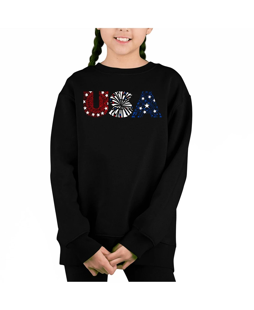 La Pop Art Girls Usa Fireworks Word Crewneck Sweatshirt