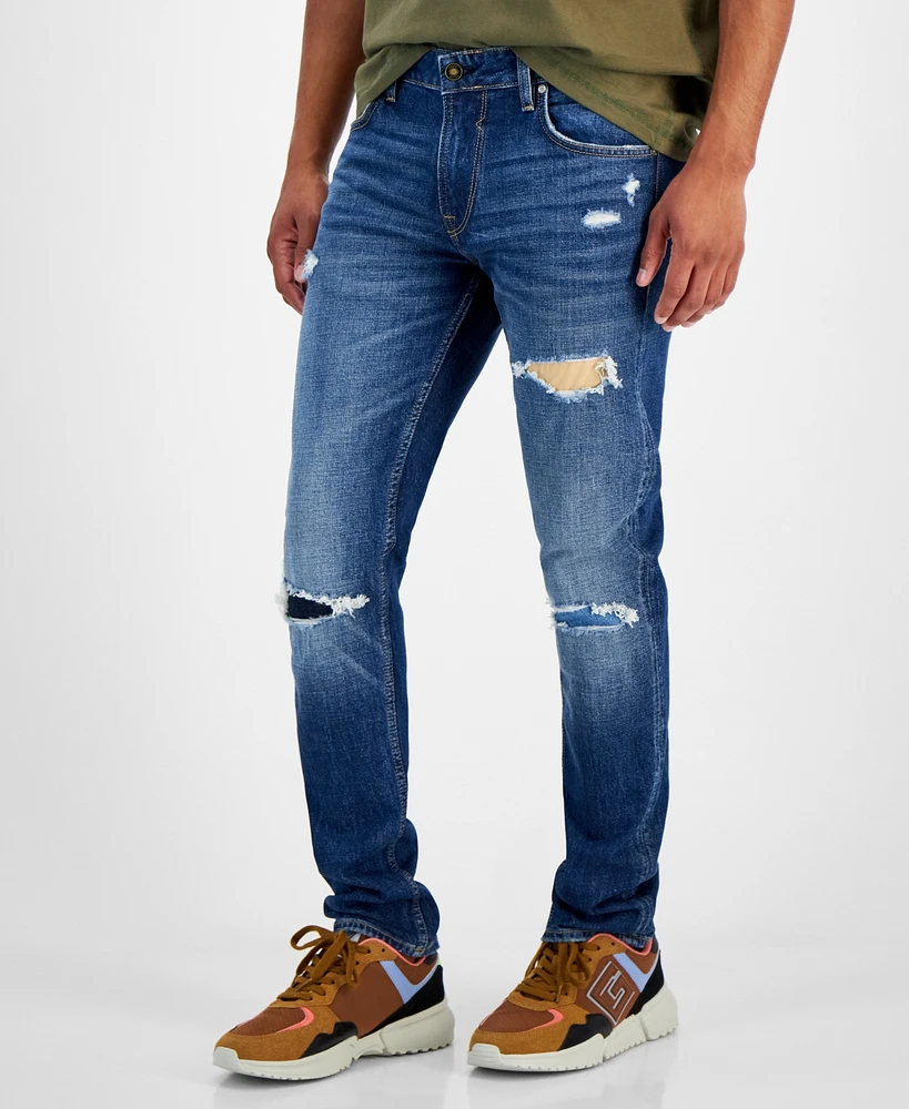 Guess Men's Finnley Slim Fit Tapered Ripped Jeans