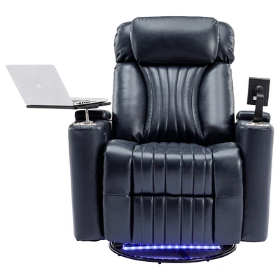 Blue Power Swivel Recliner with Storage & Led Light