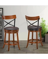 Sugift Set of 2 Bar Stools 360-Degree Swivel Dining Bar Chairs with Rubber Wood Legs