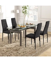 Set of 4 Fabric Dining Chairs Set with Upholstered Cushion and High Back