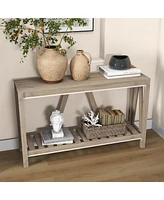 Homcom Farmhouse Console Table with Storage Shelf Anti-tipper for Entryway