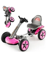 Sugift Pedal Powered 4-Wheel Toy Car with Adjustable Steering Wheel and Seat