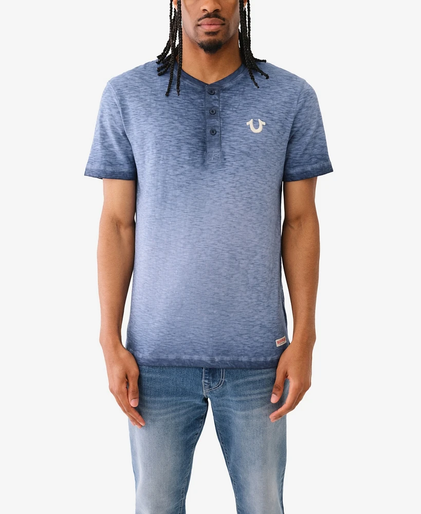 True Religion Men's Short Sleeve Dyed Embro Henley Shirt