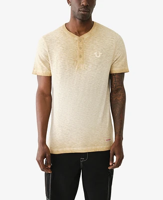 True Religion Men's Short Sleeve Dyed Embro Henley Shirt