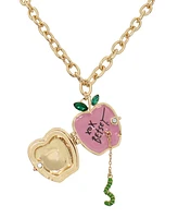 Betsey Johnson Faux Stone Back To School Apple Pendant Necklace