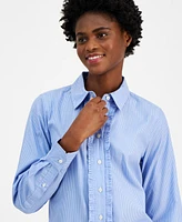 Nautica Jeans Women's Striped Ruffled Button-Front Cotton Shirt