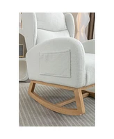 Streamdale Furniture Teddy Fabric Rocking Chair With Packet Wood Legs, Ivory