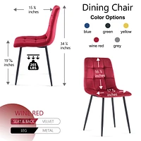 Simplie Fun Mid Century Modern Wine Velvet Dining Chairs Set Of 2 For Kitchen, Living Room