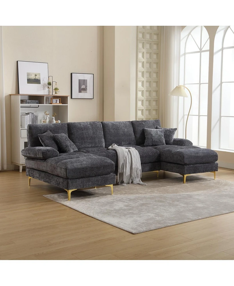 Simplie Fun Modern Large Chenille Fabric U-Shape Sectional Sofa