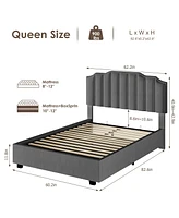 Simplie Fun Lift Up Queen Size Bed Velvet Grey