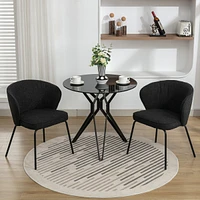 Simplie Fun Set Of 2 Boucle Fabric Dining Chairs With Black Metal Legs