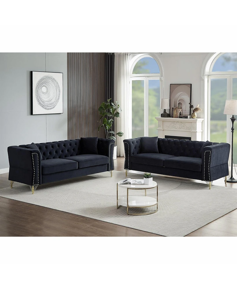 Simplie Fun Tufted 3-Seater Sofa Combo with Pillows