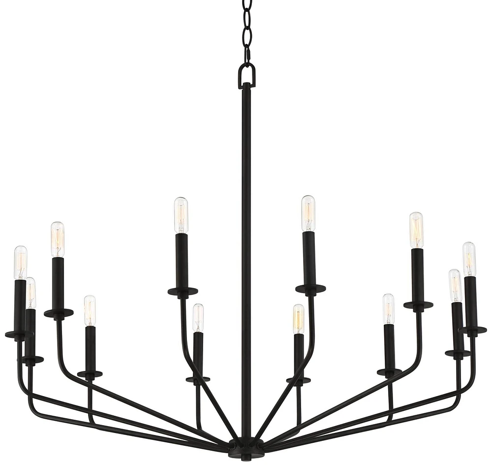 Franklin Iron Works Milanese Slender Black Chandelier Lighting 37 1/2" Wide Modern Industrial 12-Light Candelabra Fixture for Dining Room House Foyer