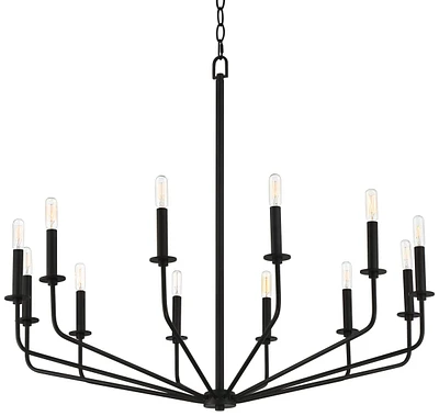 Franklin Iron Works Milanese Slender Black Chandelier Lighting 37 1/2" Wide Modern Industrial 12