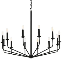 Franklin Iron Works Milanese Slender Black Chandelier Lighting 37 1/2" Wide Modern Industrial 12