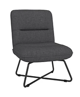 Simplie Fun Armless Accent Chair, Upholstered Slipper Chair For Living Room With Crossed Steel Legs, Dark Gray