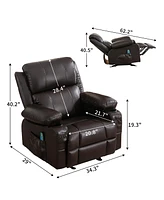 Streamdale Furniture Oversized Recliner Chair with Massage, Heat & Usb - Brown