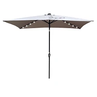Solar Led Patio Umbrella: Crank, Tilt, 10x6.5 ft
