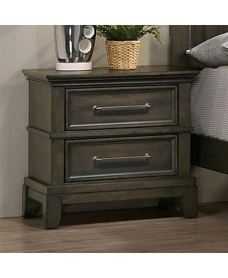 Simplie Fun Contemporary 1 Piece Nightstand Gray Color Solid Wood Veneer Pewter Bar Pulls Crown Molding Details