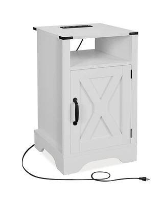 Simplie Fun Rustic farmhouse nightstand with charging station