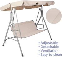 Outdoor Porch Patio Swing Chair With Stand And Waterproof Canopy All Weather Resistant Swing Bench
