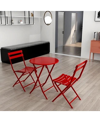 3 Piece Patio Bistro Set Of Foldable Round Table And Chairs