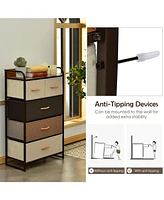 Sugift 4-Tier Organizer Tower Steel Frame Wooden Top Storage with 5-Drawer Dresser