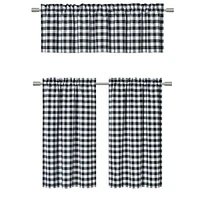 Kate Aurora Country Farmhouse Plaid Checkered Gingham 3 Pc Kitchen Curtain Tier & Valance Set