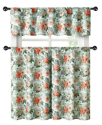 Kate Aurora English Floral Rose Garden Complete 3 Pc CafeKitchen Curtain Tier & Valance Set