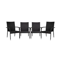 Merrick Lane Set Of 4 Mathias Indoor/Outdoor Black Wicker Patio Chairs With Powder Coated Steel Frame, Comfortably Curved Back And Arms