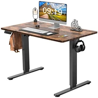 Electric Height Adjustable Standing Desk, Sit To Stand Ergonomic Computer Desk, Brown, 40" X 24"