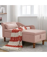 Velvet Chaise Lounge with Storage & Pillow