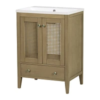 Rattan Bathroom Vanity with Storage Cabinet