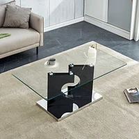 Modern coffee table with tempered glass top and black legs
