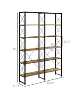 Homcom 5-tier Bookshelf Bookcase with Steel Frame, Rustic Brown