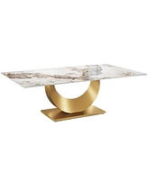 Tribesigns 78.7" Sintered Stone Dining Table, Luxury Kitchen Table with Snowy White Pandora Sintered Stone Tabletop, Dinner Table with Golden Stainles