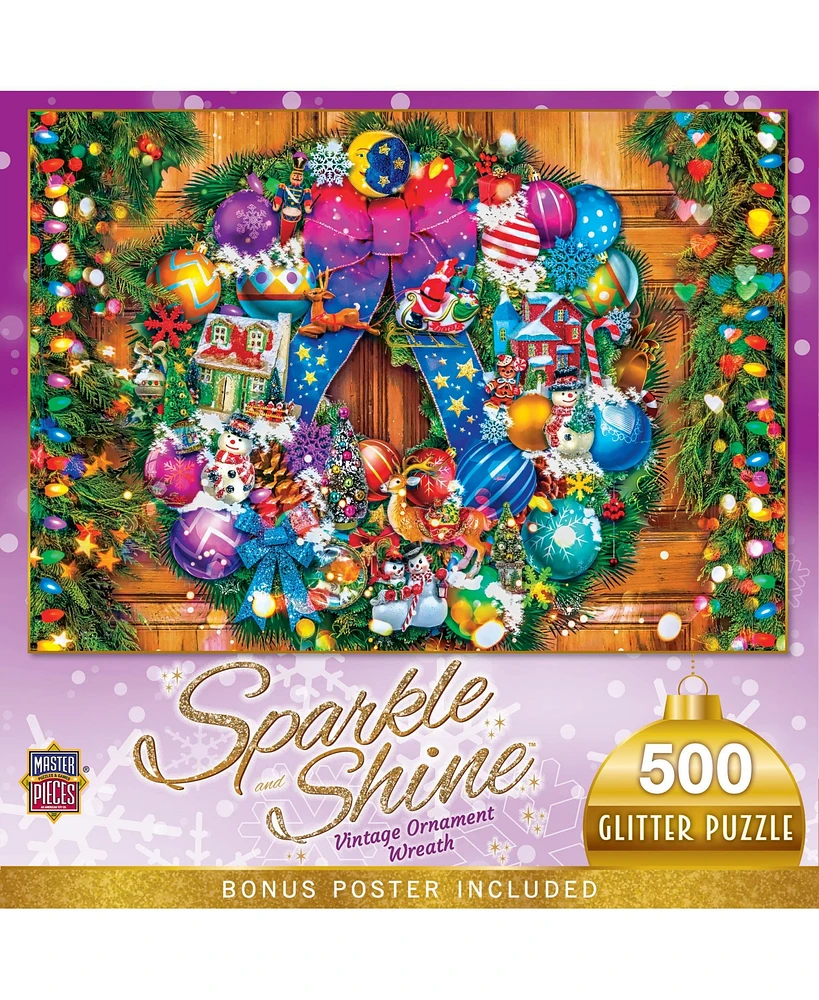 Masterpieces Vintage Fun Wreath Holiday Glitter 500 pc Puzzles